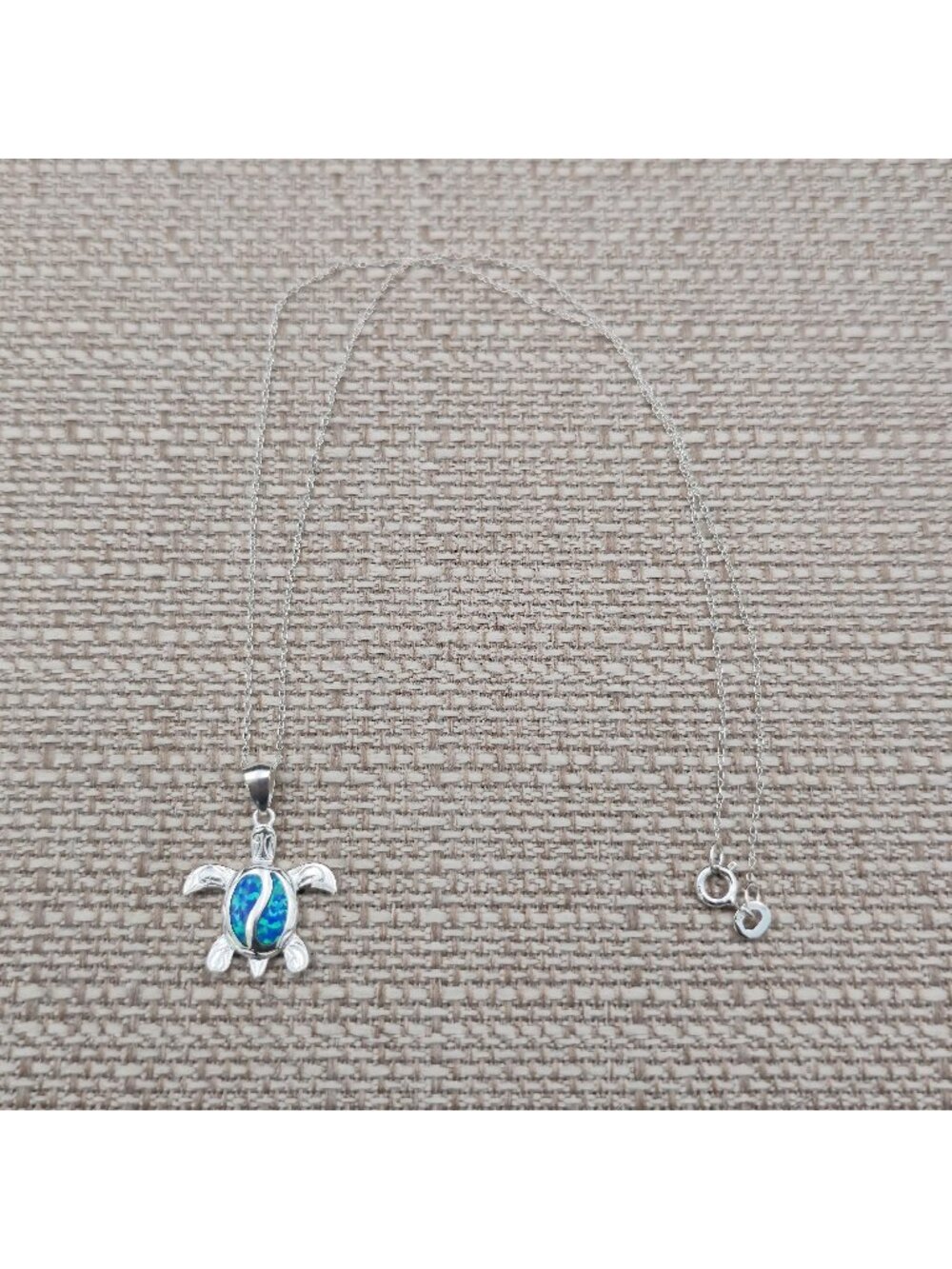 16 Inch Sterling Silver Blue Fire Opal Inlay Sea Turtle Pendant Necklace A8762